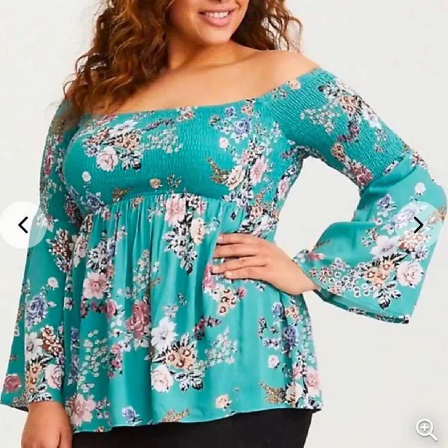 bodysuit Torrid Tops | *Torrid Smocked Off The Shoulder Top Teal Floral Size 2 2xl | Color: Blue/Green | Size: 2x | Itsawolff's Closet Poshmark $13