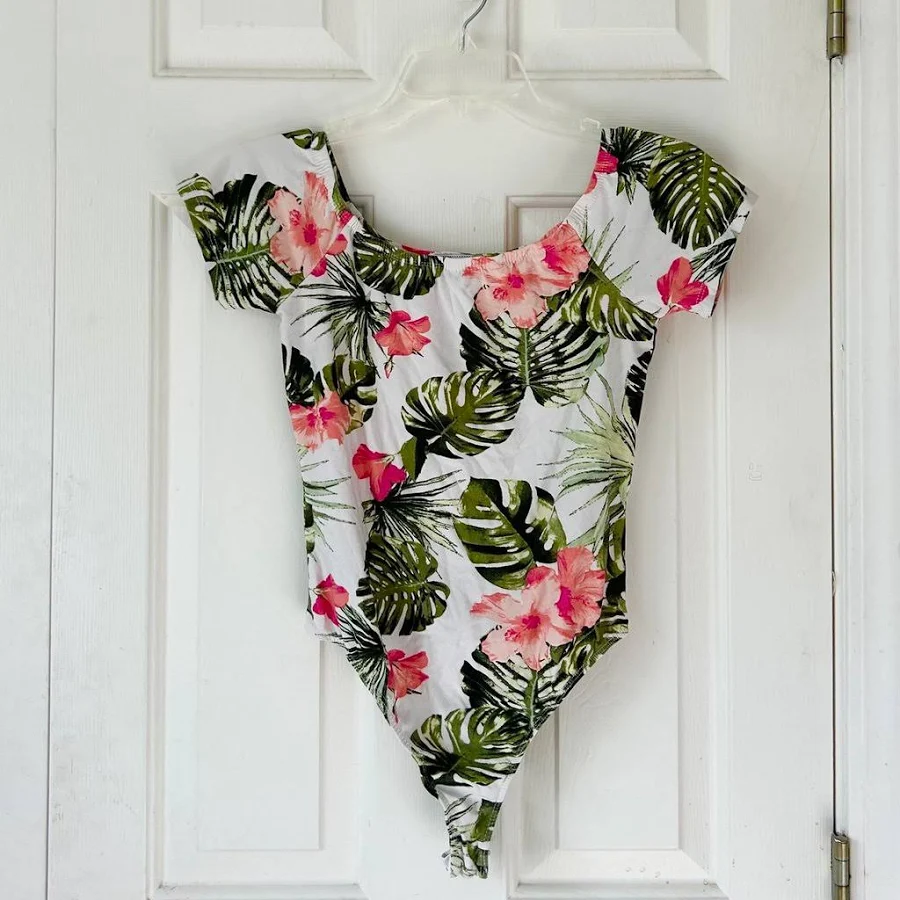 bodysuit Tropical Escape Orange Kiss Tropical Floral Bodysuit Size Small - Women | Color: Orange/Pink/Green | Size: S Mercari $10.59