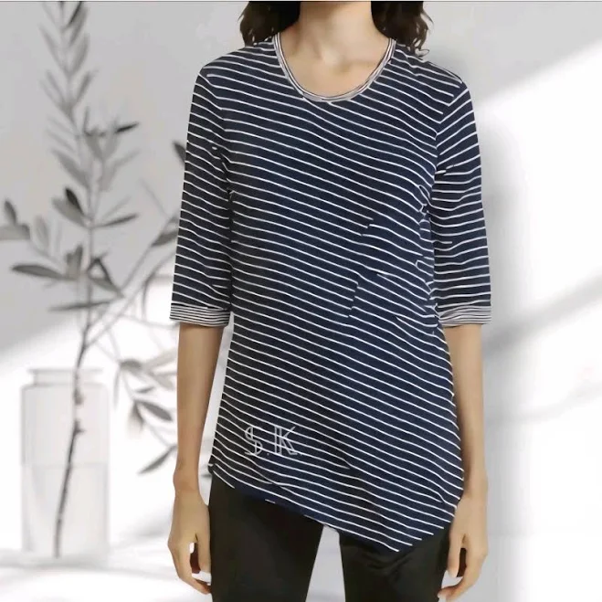 top Vince Camuto Navy & White Assymetric Striped Knit Tunic Top 3/4 Sleeve eBay - emily121.2013 $10.78