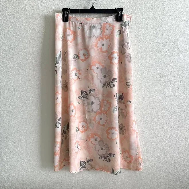 skirt Vintage Coral Floral Midi Maxi Skirt Size S eBay $12