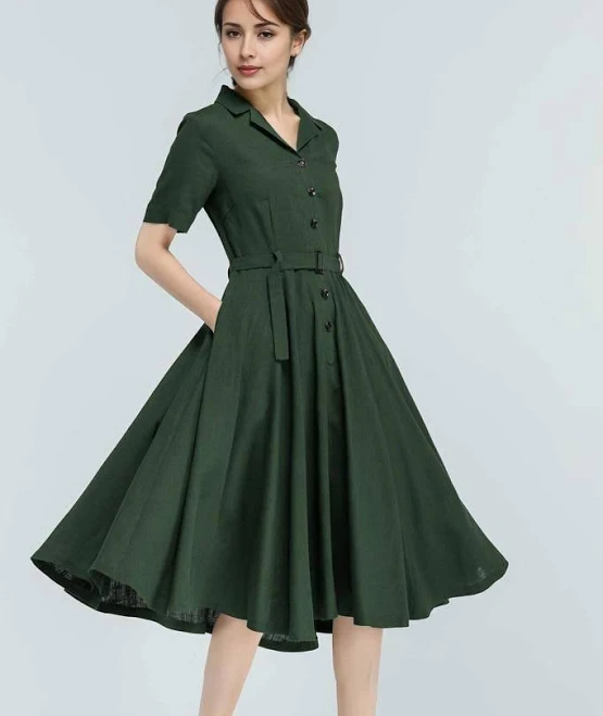 dress Vintage Linen Swing Midi Dress Etsy - xiaolizi $67.15