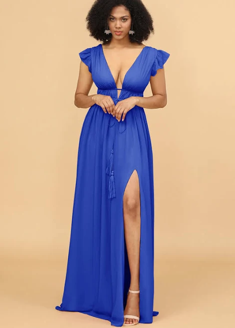 dress Wedtrend Women V-Neck Long Chiffon Bridesmaid Dress with Slit Wedding Party Dress Wedtrend $99