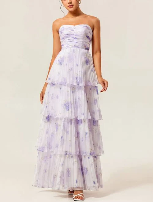 dress WEDTREND Women's A-Line Sweetheart Tiered Pleated Chiffon Maxi Dress Wedtrend $139