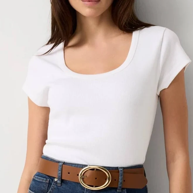 top White House Black Market Forme Women's Ribbed Stretch Scoop Neck Tee White House Black Market $29.4