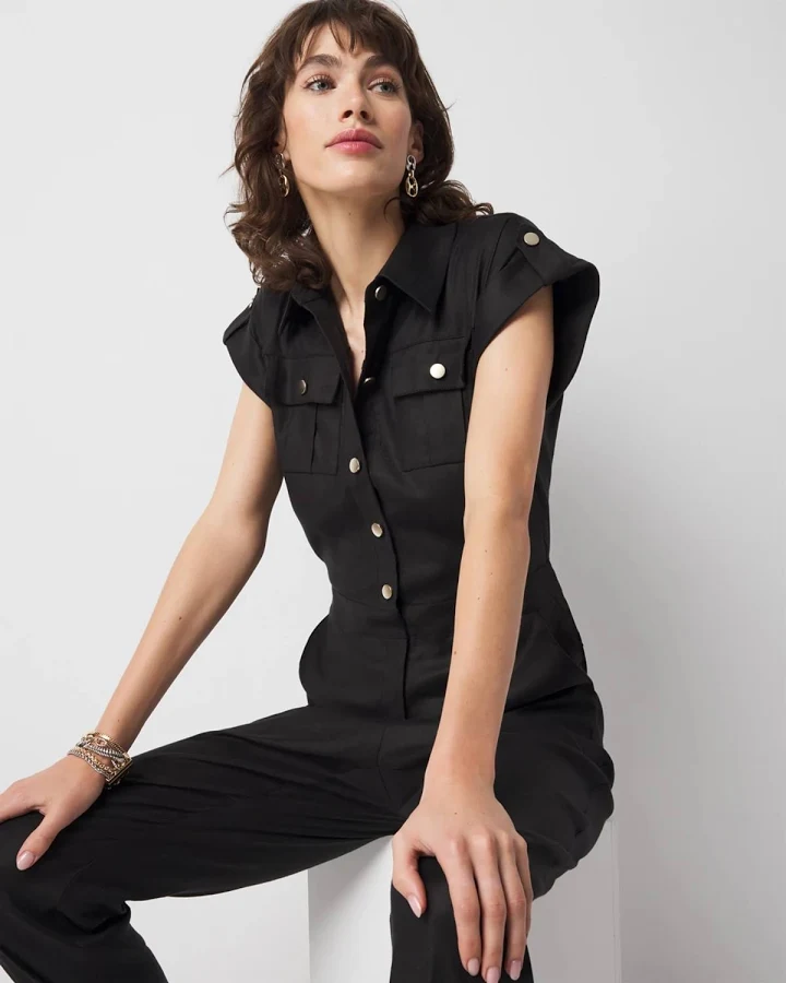 jumpsuit White House Black Market Women's Linen-Blend Short-Sleeve Utility Jumpsuit White House Black Market $112.49