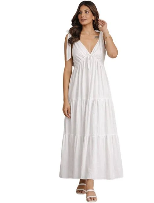 dress White Linen Maxi Dress, Tie Strap Tiered Boho Summer Dress Etsy - Seller $80.04