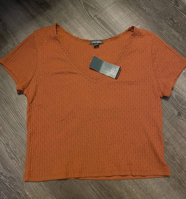top Wild Fable Crop Top Women's M Orange Cotton Ribbed Knit Short Sleeves eBay $10