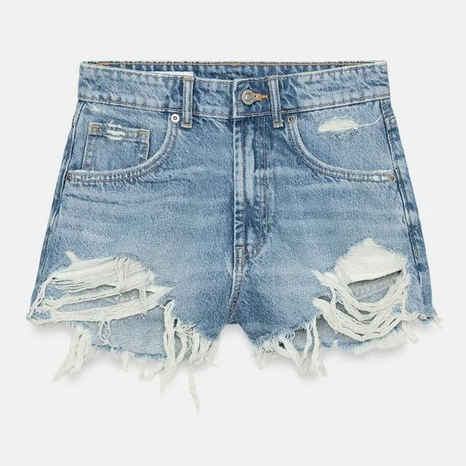 bottoms Woman Zara Trf Curved High-Waisted Denim Shorts Zara USA $45.9