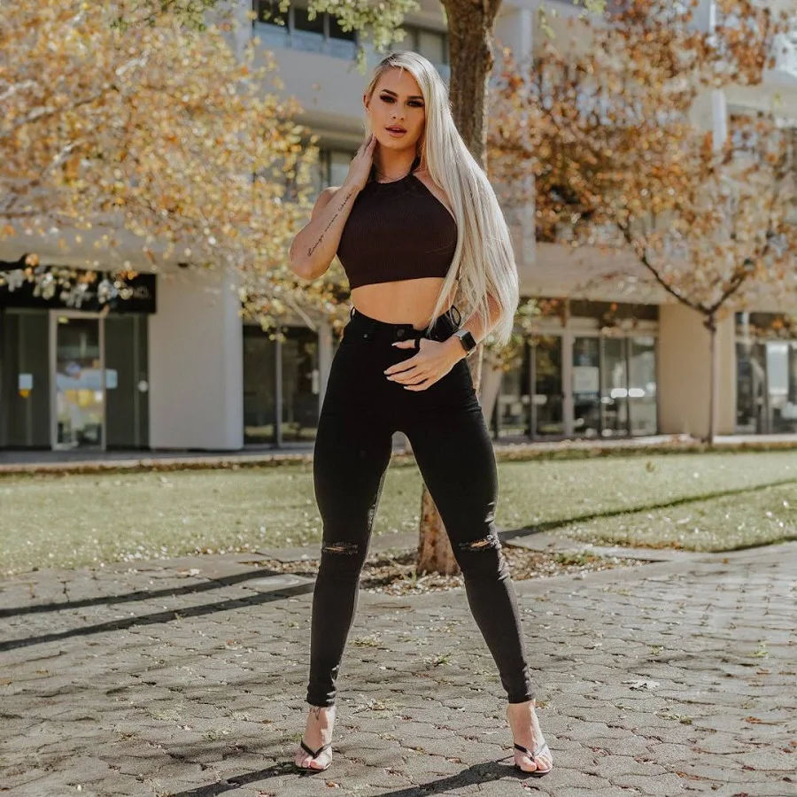 jeans Womens Black Knee Ripped Skinny High Waist Fit Jeans Kojo Fit $48.62