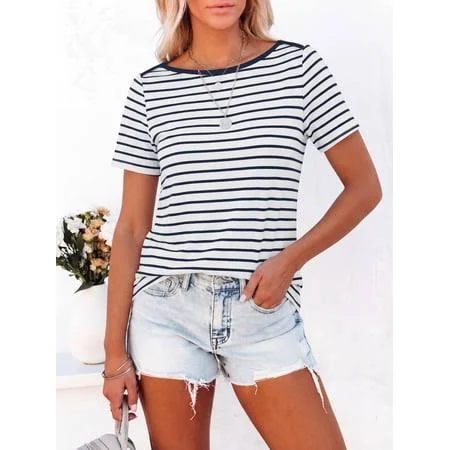 top Women's Boat Neck Short Sleeve Tee Shirt Walmart - ANRABESS FASHION $14.99