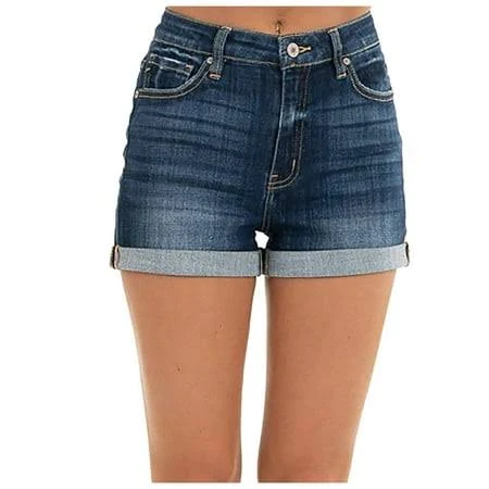 shorts Women's Casual Cuffed High-Rise Stretchy Denim Shorts Walmart - Aboser $26.78