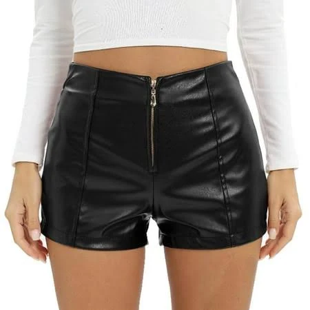 bottoms Women's Casual Stretchy PU Leather Shorts with Pockets Walmart - YueLlON $17.52