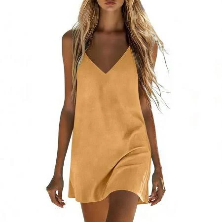 dress Women's Cotton Linen Spaghetti Strap V-Neck Mini Sundress Walmart - Htigea $15.99