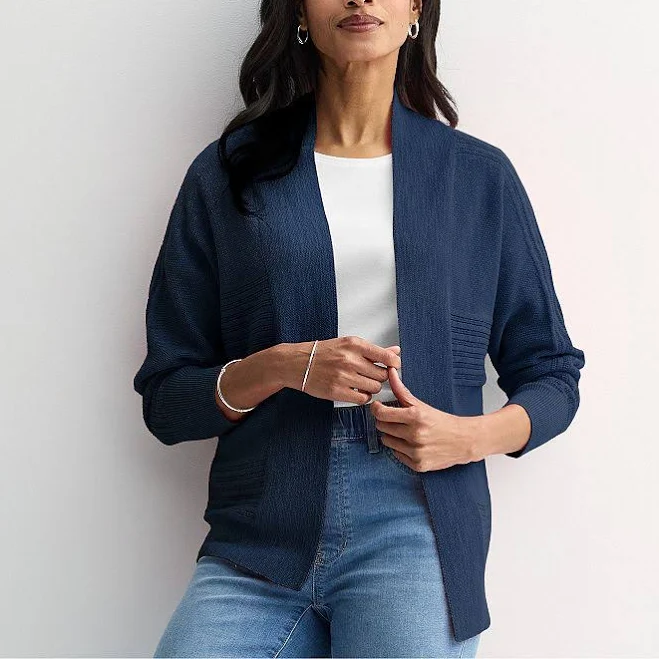 outerwear Women's Croft & Barrow Textured Open-Front Cardigan, Size: Medium, Seattle Navy Kohl's $24.49