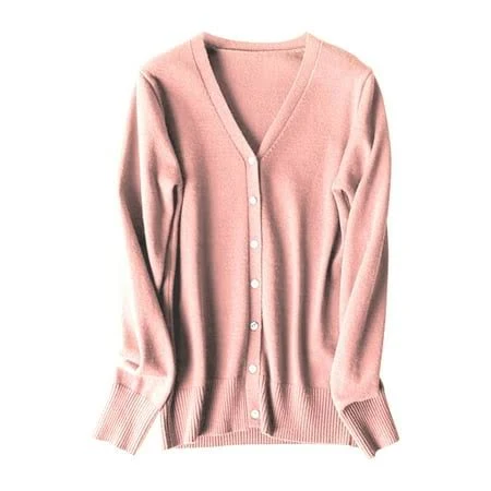 outerwear Women's Cropped Long Sleeve V Neck Soft Knit Cardigan Walmart - VISALY $10.39