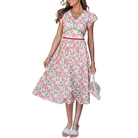 dress Women's Floral Print Midi Dress Walmart - Feminine Charm $50.41