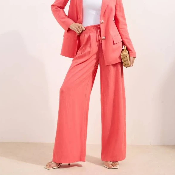 pants Womens Friends Like These X Lucy Mecklenburgh Coral Pink Super Wide Leg Trousers with Linen Next USA $73