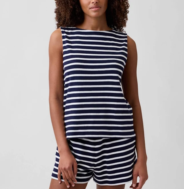 top Womens Gap Navy/white Stripe Boatneck Top Gap Factory $27.99