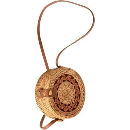 bag Women's Handwoven Rattan Crossbody Bag with Leather Straps Walmart - esunarty Direct $23.99