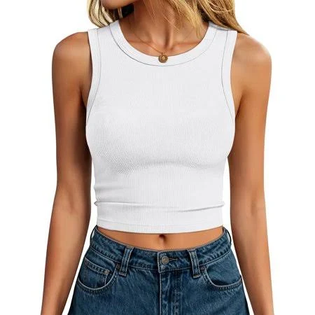 top Women's High Neck Ribbed Knit Slim Fit Crop Tank Tops Walmart - ANRABESS FASHION $8.99
