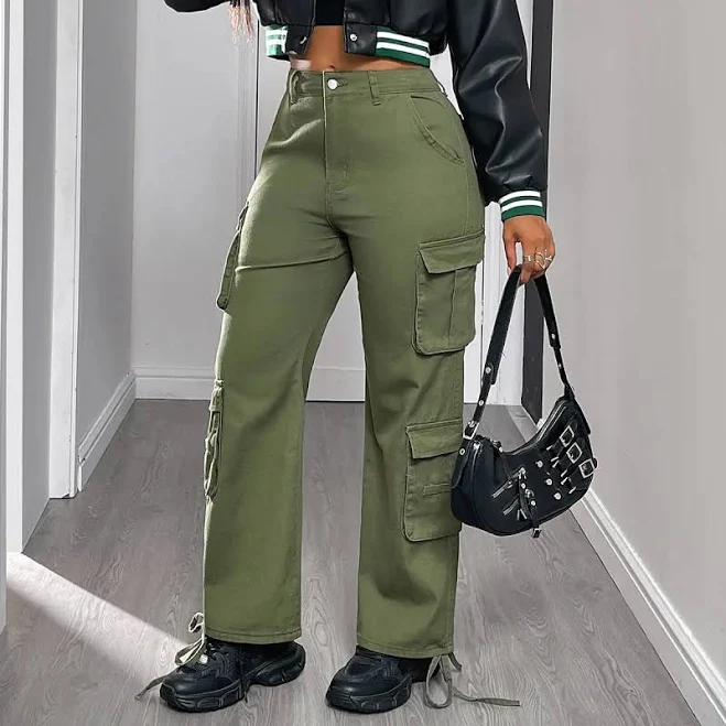 pants Women's High-Waisted Multi-Pocket Wide-Leg Baggy Jeans TikTok Shop $23.59