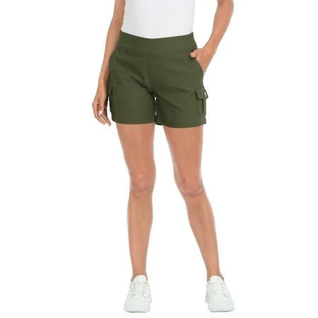 bottom Women's High-Waisted Pull-On Stretch Cargo Shorts with Pockets Walmart - HDE $34.99
