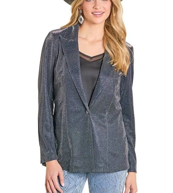 blazer Women's Iridescent Blazer Rock & Roll Denim $70.98