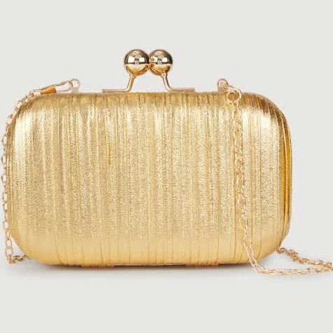 bag Womens Kisslock Clutch with Removable Chain Strap, Gold, Size NO SIZE - Rainbow Shops Rainbow Shops $26.99