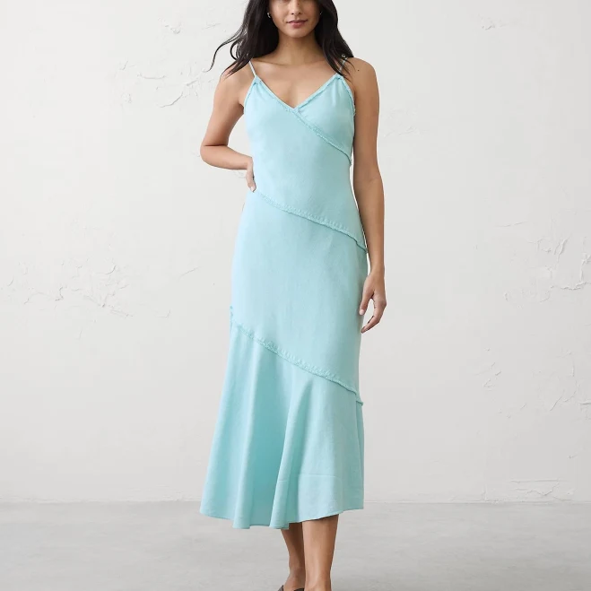 sundress Women's Linen-Blend Fray-Edges Midi Dress Banana Republic Factory $75