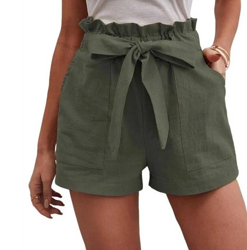 bottom Women's Linen Blend High Waisted Paperbag Shorts with Pockets, Casual Tie Waist Shorts, Size: XXL, Army Green Kohl's $28.79