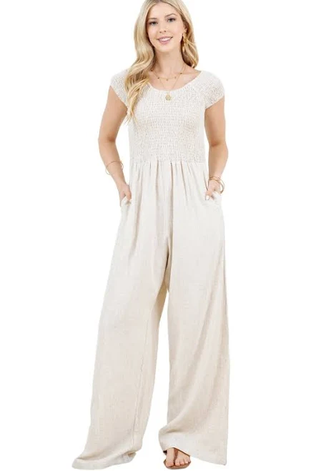 jumpsuit Women's Linen Smocked Top & Wide Leg Jumpsuit Mojito Collection $88