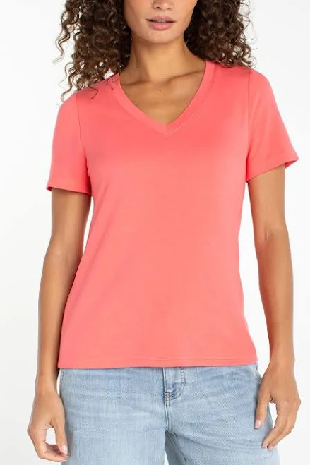 top Women's Liverpool Short Sleeve V-Neck Knit Tee Liverpool Los Angeles $48