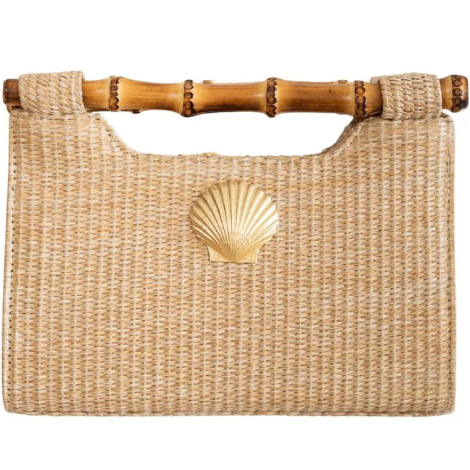 bag Women's Mary Natural Straw Clutch Bamboo Handle Bag The Well Appointed House $108