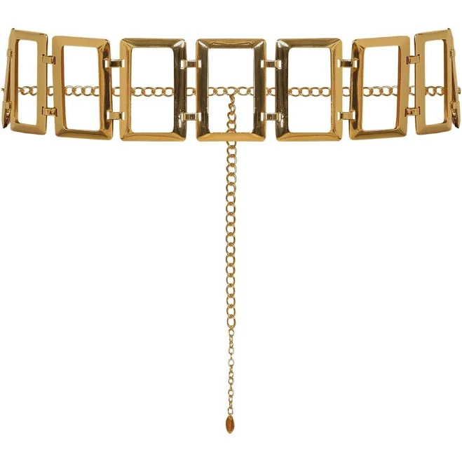 accessory Women's Metal Wide Wide Square Waistband in Gold with adjustable chain fastening, Luxury Designer Metal Waist Belt For Women,Fashion Belt Accessories Antoninias $169.98
