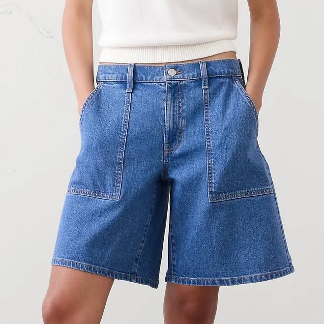 bottoms Women's Mid-Rise Denim Bermuda Shorts Banana Republic Factory $48