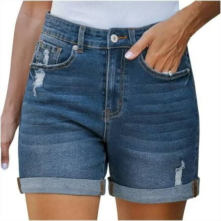 shorts Women's Mid Rise Ripped Stretchy Denim Shorts Walmart - Kaemgyyd $11.99