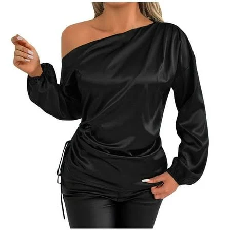 off-shoulder top Women's Off The Shoulder Satin Silk Blouse Walmart - VogueWear $22.13