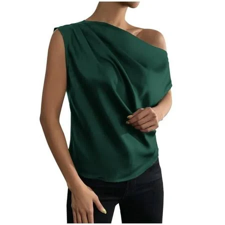 asymmetric neck top Women's One Shoulder Ruched Silk Tunic Walmart - Ahdbta $9.18