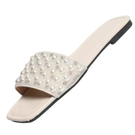 shoes Women's Pearl Embellished Faux Leather Slide Sandals Walmart - Xfvqtps Fashion $14.99