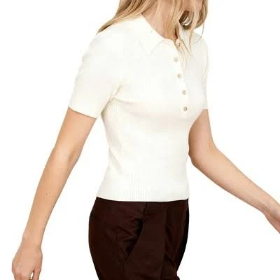 top Women's Ribbed Knit Collared Short Sleeve Polo Top Target $36.99