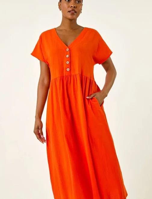 dress Womens Roman Linen Look Button Midi Dress Next USA $113