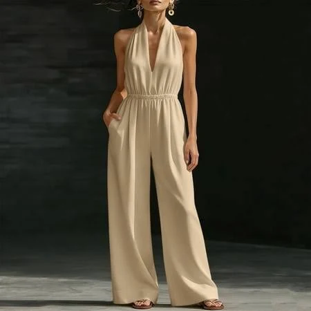 jumpsuit Women's Sleeveless Halter Wide Leg Jumpsuit Walmart - VBVC Shop $11.49