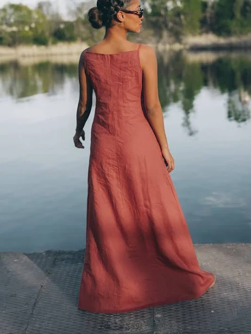 dress Women's Sleeveless Linen Boatneck Maxi Dress VisibleArt $121
