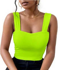top Womens Sleeveless Neon Green XL Crop Top: Square Neck Double Layed, Pullover(18) eBay $5