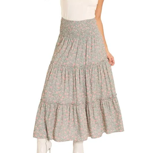 skirt Women's Tiered Floral Maxi Skirt Rock & Roll Denim $54.99