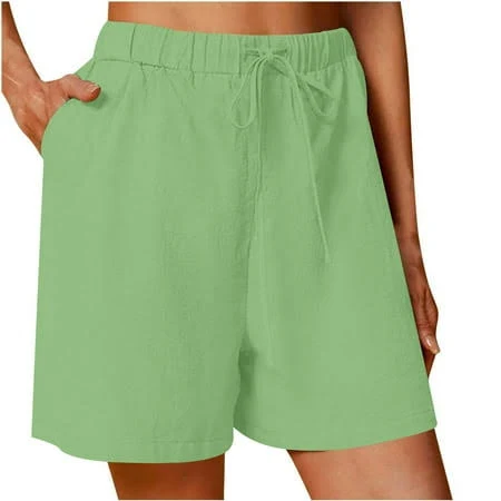 shorts Women's Trendy High-Waisted Pull-On Drawstring Cotton Linen Shorts with Pocket Walmart - zfhfof $6.59