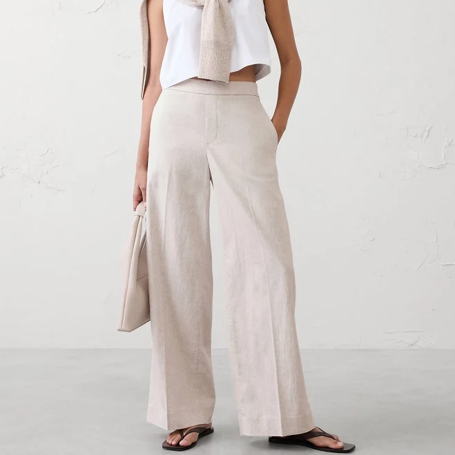matching set Women's Wide-Leg High-Rise Linen-Blend Pant Banana Republic Factory $50