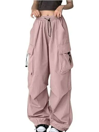 pants Women's Y2K Baggy Parachute Pants with Multi-Pockets and Drawstring Walmart - VogueWear $11.87