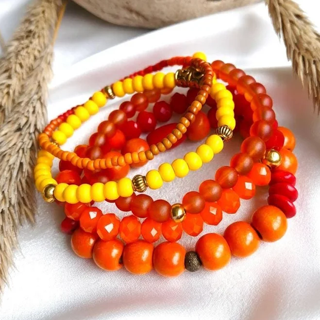 accessory Wooden & Glass Beaded Stackable Bracelets (Set of 5) Etsy - Seller $12.1