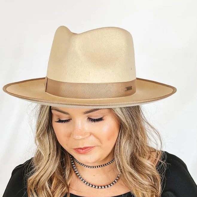 accessory Wool Felt Rancher Hat with Ribbon Band in Off White M/L Giddy Up Glamour Boutique $134.95